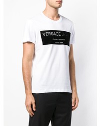 weißes und schwarzes bedrucktes T-Shirt mit einem Rundhalsausschnitt von Versace Jeans