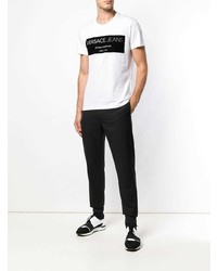 weißes und schwarzes bedrucktes T-Shirt mit einem Rundhalsausschnitt von Versace Jeans