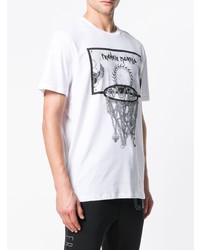 weißes und schwarzes bedrucktes T-Shirt mit einem Rundhalsausschnitt von Frankie Morello