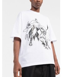 weißes und schwarzes bedrucktes T-Shirt mit einem Rundhalsausschnitt von Lanvin