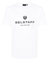 weißes und schwarzes bedrucktes T-Shirt mit einem Rundhalsausschnitt von Belstaff