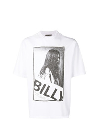 weißes und schwarzes bedrucktes T-Shirt mit einem Rundhalsausschnitt von Billy Los Angeles