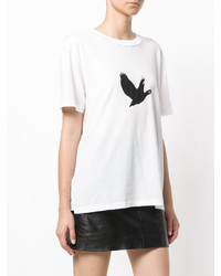 weißes und schwarzes bedrucktes T-Shirt mit einem Rundhalsausschnitt von Saint Laurent