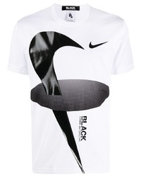 weißes und schwarzes bedrucktes T-Shirt mit einem Rundhalsausschnitt von Black Comme Des Garçons