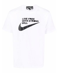 weißes und schwarzes bedrucktes T-Shirt mit einem Rundhalsausschnitt von Black Comme Des Garçons