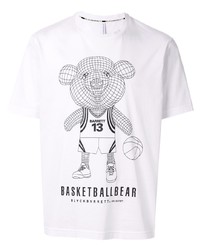 weißes und schwarzes bedrucktes T-Shirt mit einem Rundhalsausschnitt von Blackbarrett