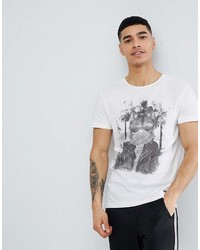 weißes und schwarzes bedrucktes T-Shirt mit einem Rundhalsausschnitt von Blend of America