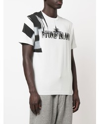 weißes und schwarzes bedrucktes T-Shirt mit einem Rundhalsausschnitt von Stone Island