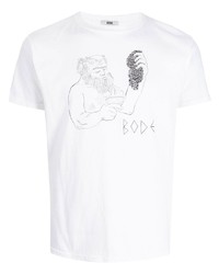 weißes und schwarzes bedrucktes T-Shirt mit einem Rundhalsausschnitt von Bode