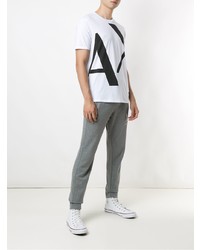 weißes und schwarzes bedrucktes T-Shirt mit einem Rundhalsausschnitt von Armani Exchange