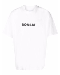 weißes und schwarzes bedrucktes T-Shirt mit einem Rundhalsausschnitt von Bonsai