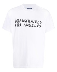 weißes und schwarzes bedrucktes T-Shirt mit einem Rundhalsausschnitt von BornxRaised