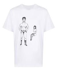 weißes und schwarzes bedrucktes T-Shirt mit einem Rundhalsausschnitt von BornxRaised