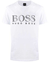 weißes und schwarzes bedrucktes T-Shirt mit einem Rundhalsausschnitt von BOSS HUGO BOSS