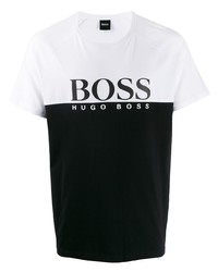 weißes und schwarzes bedrucktes T-Shirt mit einem Rundhalsausschnitt von BOSS HUGO BOSS