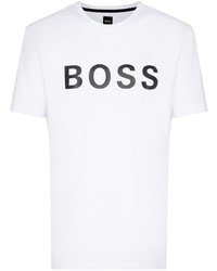 weißes und schwarzes bedrucktes T-Shirt mit einem Rundhalsausschnitt von BOSS