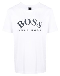 weißes und schwarzes bedrucktes T-Shirt mit einem Rundhalsausschnitt von BOSS