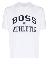 weißes und schwarzes bedrucktes T-Shirt mit einem Rundhalsausschnitt von BOSS