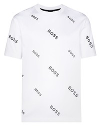 weißes und schwarzes bedrucktes T-Shirt mit einem Rundhalsausschnitt von BOSS