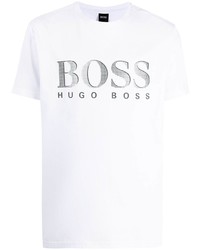 weißes und schwarzes bedrucktes T-Shirt mit einem Rundhalsausschnitt von BOSS