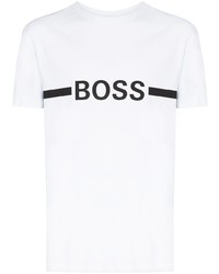 weißes und schwarzes bedrucktes T-Shirt mit einem Rundhalsausschnitt von BOSS