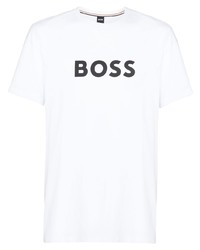 weißes und schwarzes bedrucktes T-Shirt mit einem Rundhalsausschnitt von BOSS