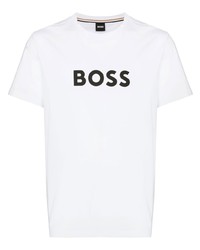 weißes und schwarzes bedrucktes T-Shirt mit einem Rundhalsausschnitt von BOSS