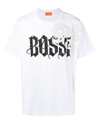 weißes und schwarzes bedrucktes T-Shirt mit einem Rundhalsausschnitt von Bossi Sportswear