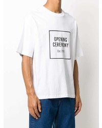 weißes und schwarzes bedrucktes T-Shirt mit einem Rundhalsausschnitt von Opening Ceremony