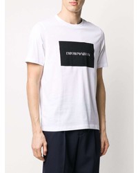 weißes und schwarzes bedrucktes T-Shirt mit einem Rundhalsausschnitt von Emporio Armani