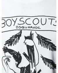 weißes und schwarzes bedrucktes T-Shirt mit einem Rundhalsausschnitt von DSQUARED2