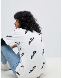 weißes und schwarzes bedrucktes T-Shirt mit einem Rundhalsausschnitt von Ellesse