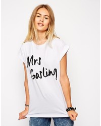 weißes und schwarzes bedrucktes T-Shirt mit einem Rundhalsausschnitt von Asos