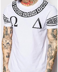 weißes und schwarzes bedrucktes T-Shirt mit einem Rundhalsausschnitt von Asos