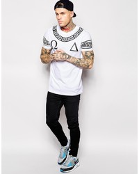 weißes und schwarzes bedrucktes T-Shirt mit einem Rundhalsausschnitt von Asos