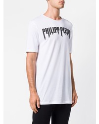 weißes und schwarzes bedrucktes T-Shirt mit einem Rundhalsausschnitt von Philipp Plein