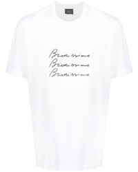 weißes und schwarzes bedrucktes T-Shirt mit einem Rundhalsausschnitt von Brioni