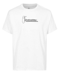 weißes und schwarzes bedrucktes T-Shirt mit einem Rundhalsausschnitt von Brockhampton