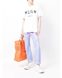 weißes und schwarzes bedrucktes T-Shirt mit einem Rundhalsausschnitt von MSGM