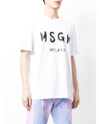 weißes und schwarzes bedrucktes T-Shirt mit einem Rundhalsausschnitt von MSGM