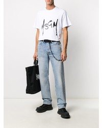 weißes und schwarzes bedrucktes T-Shirt mit einem Rundhalsausschnitt von MSGM