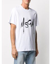 weißes und schwarzes bedrucktes T-Shirt mit einem Rundhalsausschnitt von MSGM