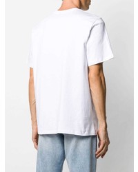 weißes und schwarzes bedrucktes T-Shirt mit einem Rundhalsausschnitt von MSGM