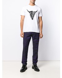 weißes und schwarzes bedrucktes T-Shirt mit einem Rundhalsausschnitt von Just Cavalli