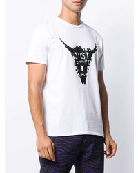 weißes und schwarzes bedrucktes T-Shirt mit einem Rundhalsausschnitt von Just Cavalli