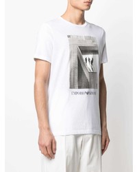 weißes und schwarzes bedrucktes T-Shirt mit einem Rundhalsausschnitt von Emporio Armani