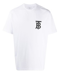 weißes und schwarzes bedrucktes T-Shirt mit einem Rundhalsausschnitt von Burberry