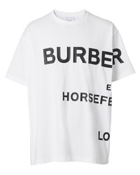 weißes und schwarzes bedrucktes T-Shirt mit einem Rundhalsausschnitt von Burberry