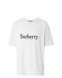 weißes und schwarzes bedrucktes T-Shirt mit einem Rundhalsausschnitt von Burberry