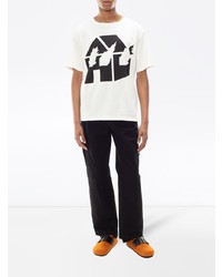 weißes und schwarzes bedrucktes T-Shirt mit einem Rundhalsausschnitt von JW Anderson